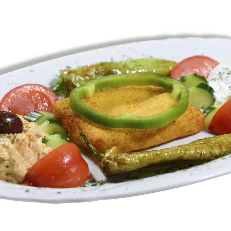 Gebackener Schafskäse mit Paprika, Tomaten und Tzatziki